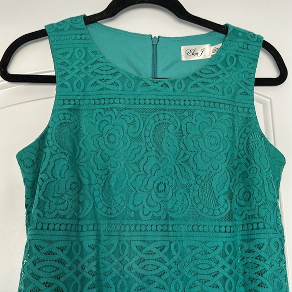 Eliza J Sleeveless Floral Lace Overlay Mini Shift Dress Cocktail Green Sz 2 - Picture 3 of 9